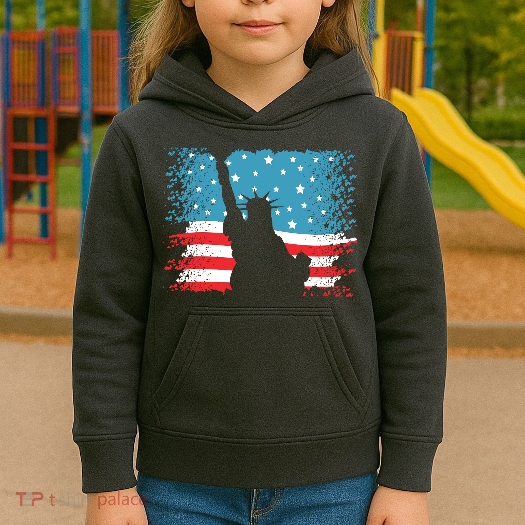 Distressed 4th Of July Liberty Flag Kids Hoodie