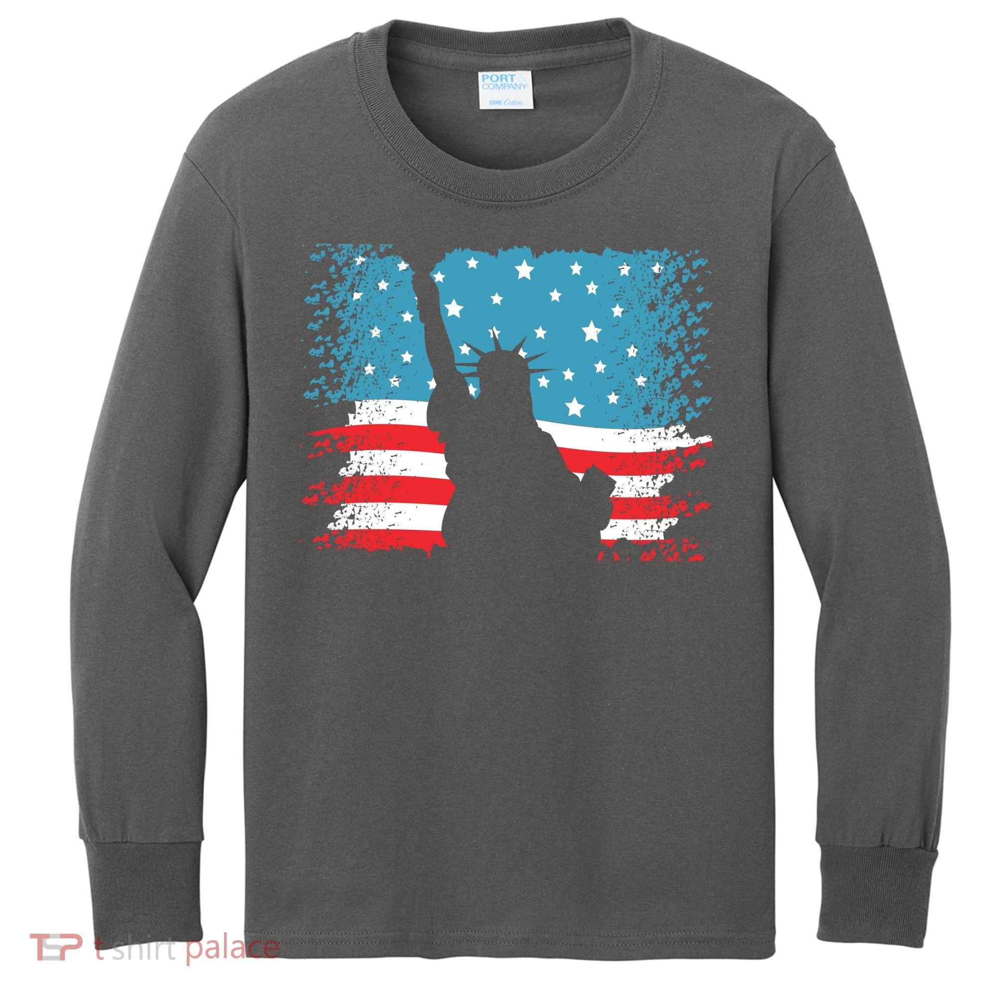 Distressed 4th Of July Liberty Flag Kids Long Sleeve Shirt
