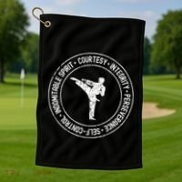 Distressed 5 Tenets Of Taekwondo Taekwondo Kicking Golf Towel thumb 1