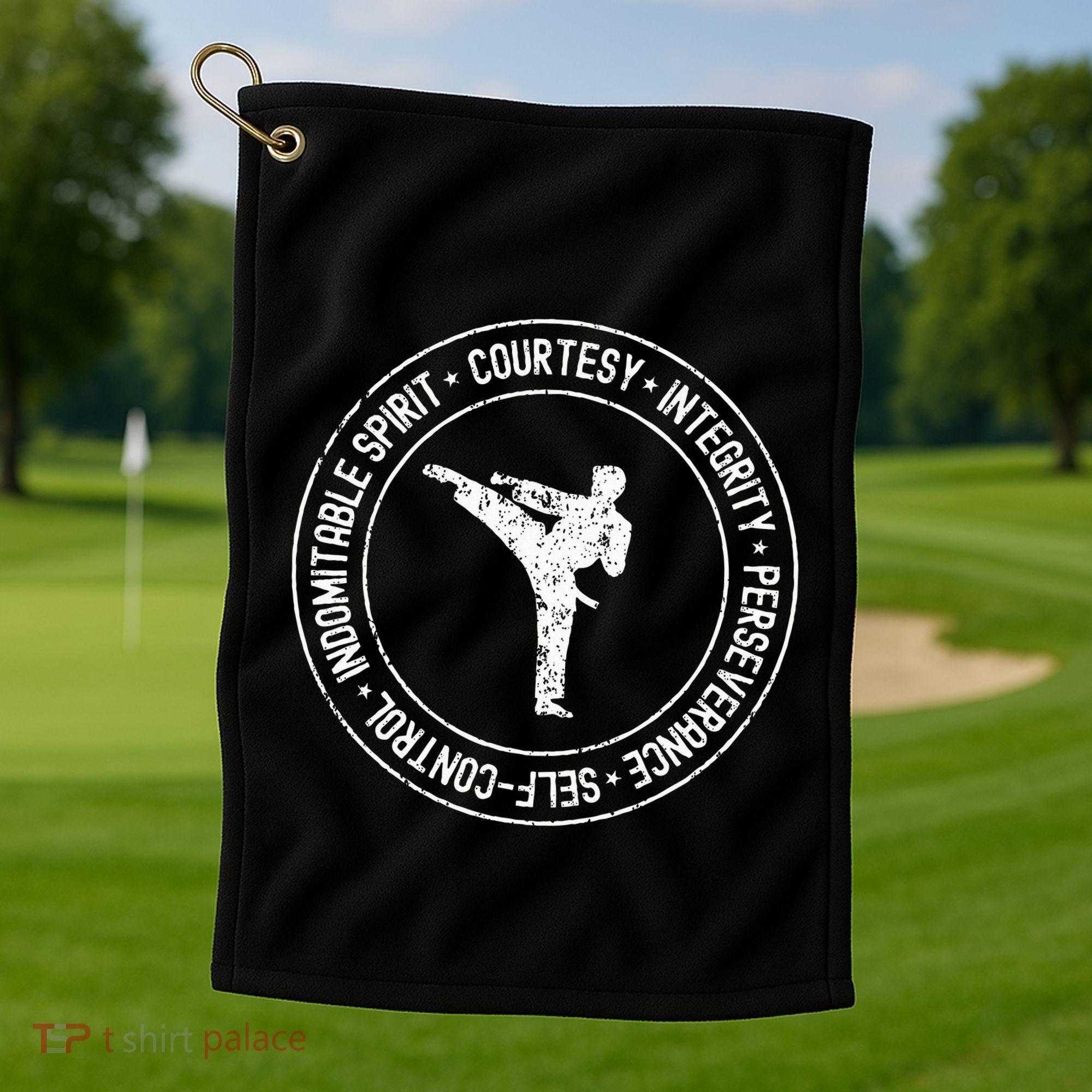 Distressed 5 Tenets Of Taekwondo Taekwondo Kicking Golf Towel