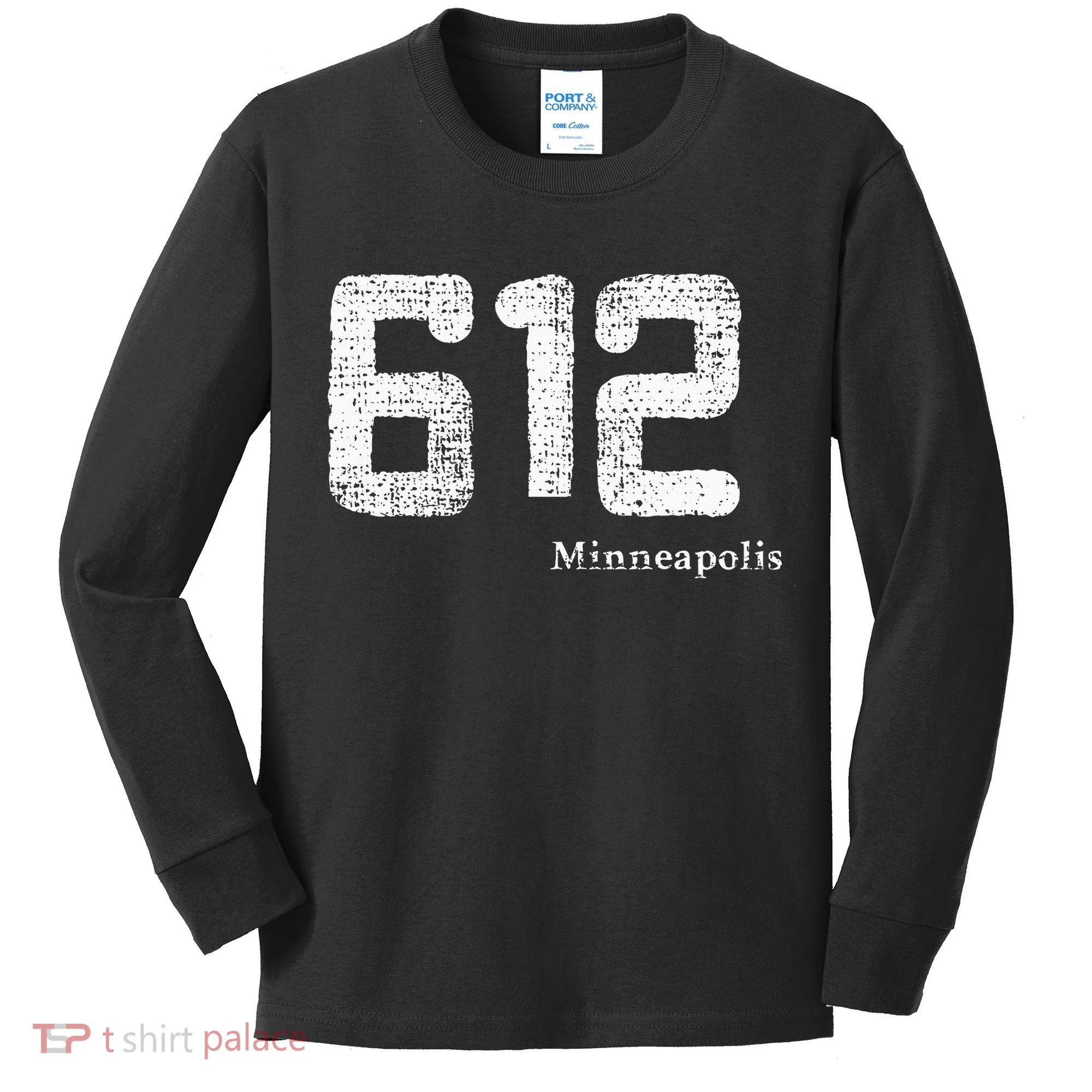 Distressed 612 Area Code Minneapolis Minnesota Kids Long Sleeve Shirt