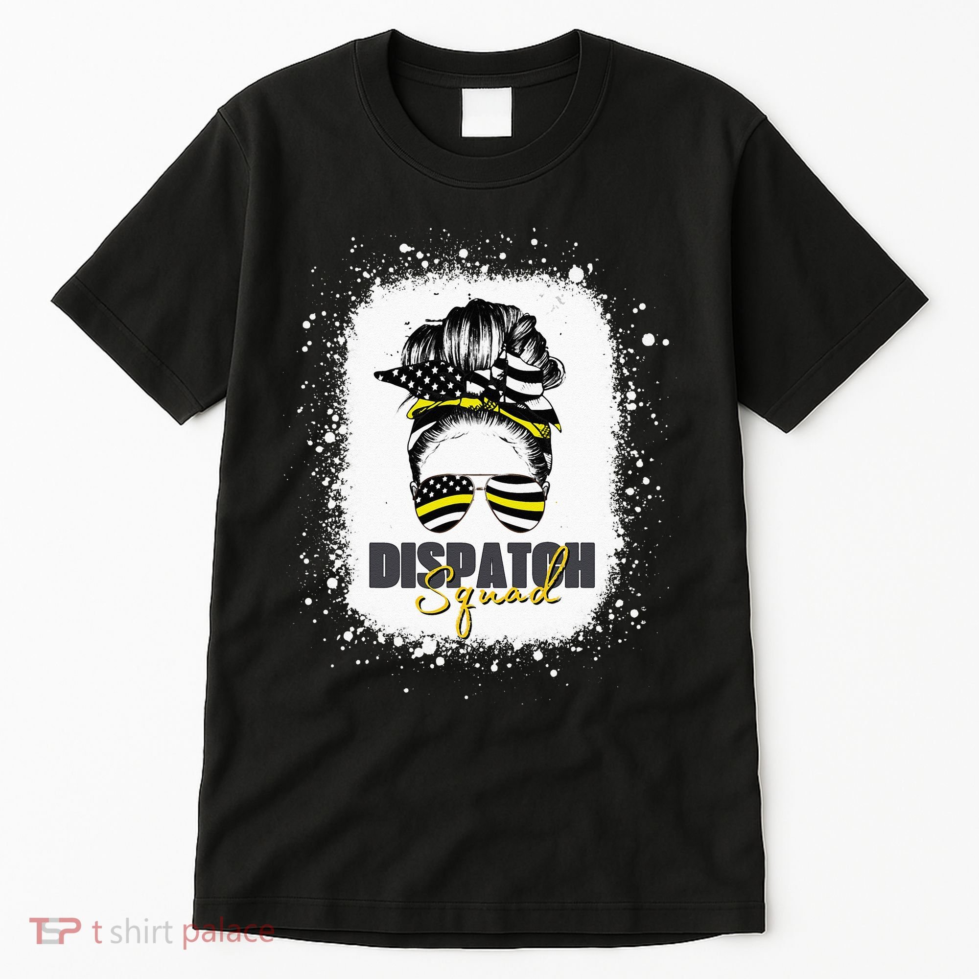 Dispatcher 911 Women Messy Bun American Flag Dispatch Squad Tall T-Shirt