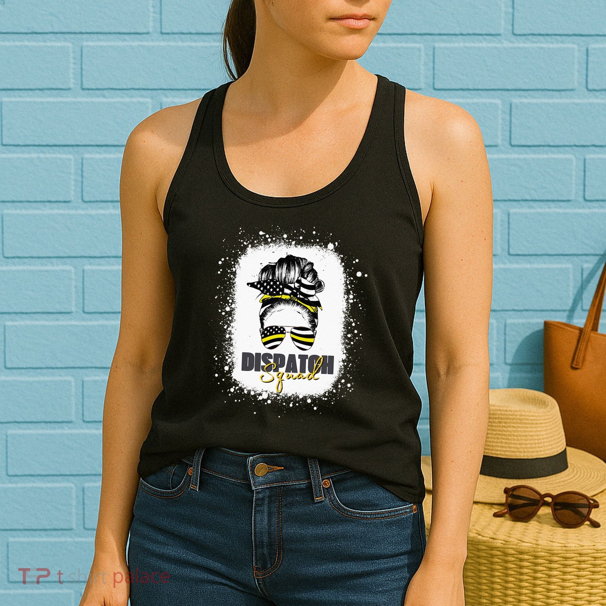 Dispatcher 911 Women Messy Bun American Flag Dispatch Squad Women's Tank Top