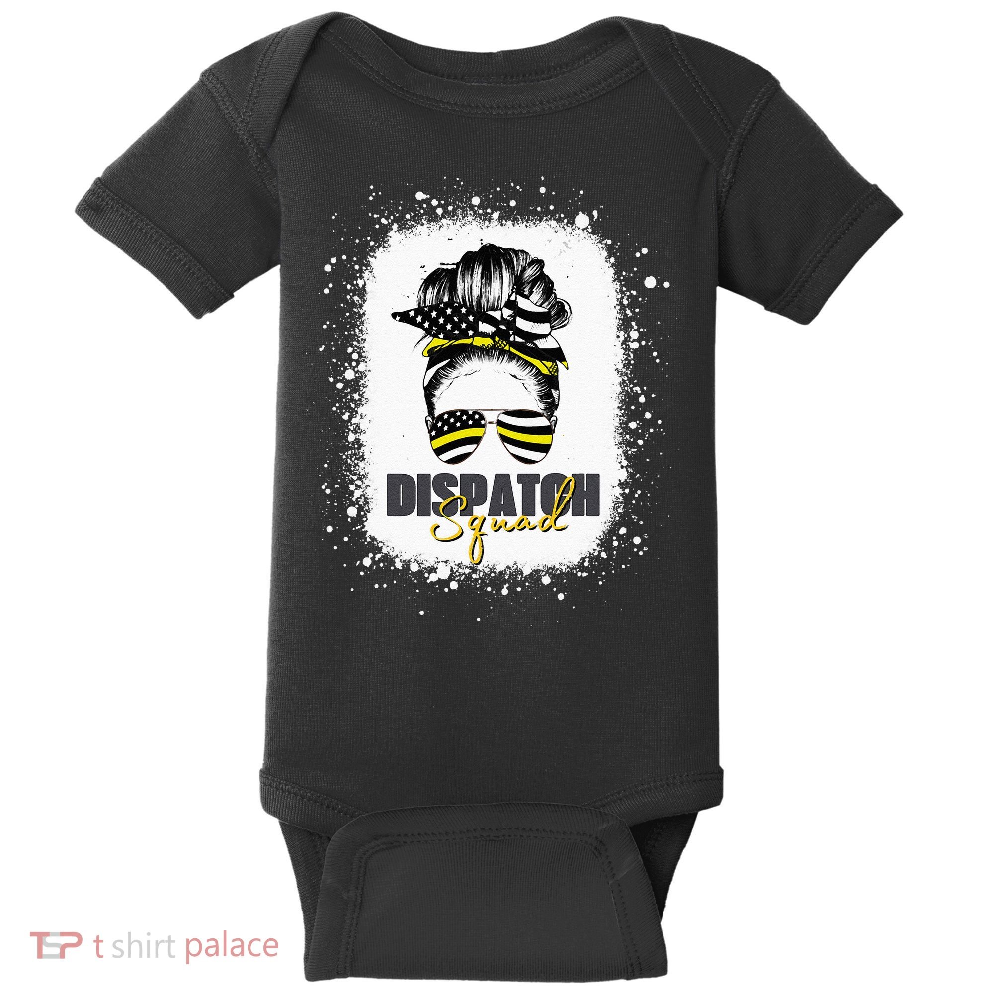 Dispatcher 911 Women Messy Bun American Flag Dispatch Squad Baby Bodysuit