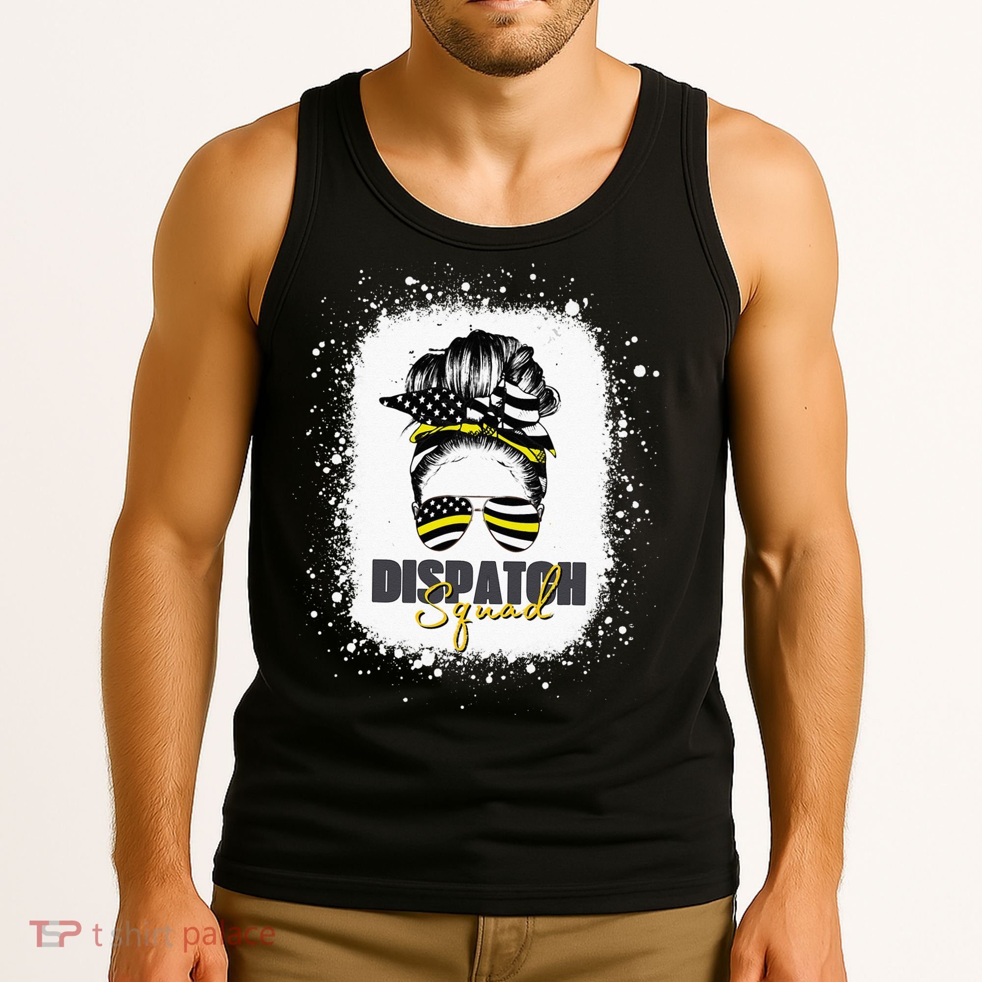 Dispatcher 911 Women Messy Bun American Flag Dispatch Squad Tank Top