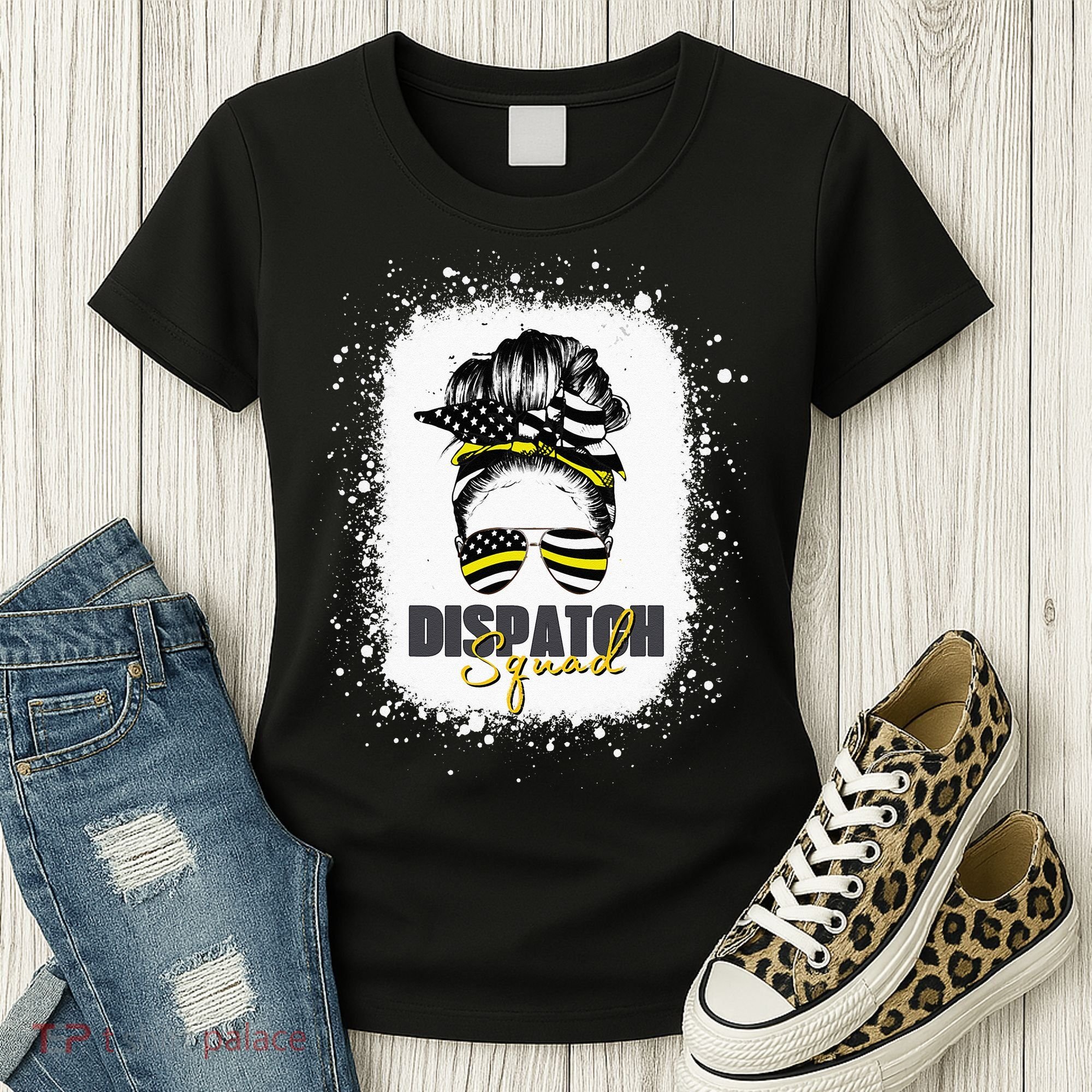 Dispatcher 911 Women Messy Bun American Flag Dispatch Squad Women's T-Shirt