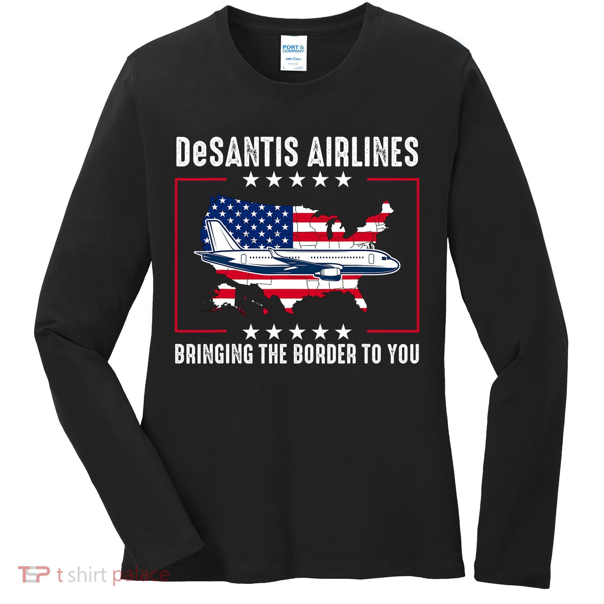 DeSantis Airlines American US Flag Women's Long Sleeve Shirt
