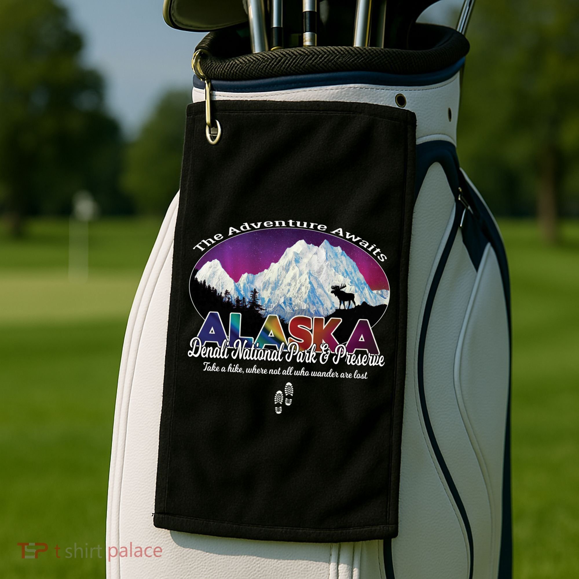 Denali Alaska Aurora Borealis National Park Hiker Souvenir Cute Gift Golf Towel
