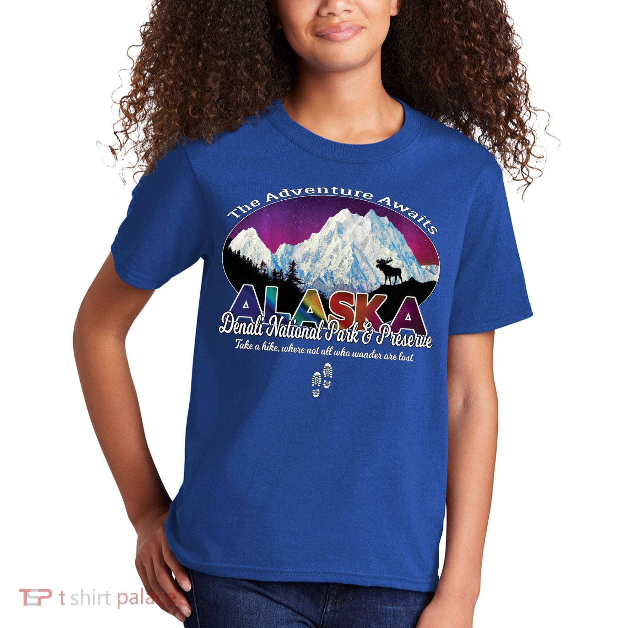 Denali Alaska Aurora Borealis National Park Hiker Souvenir Cute Gift Kids T-Shirt