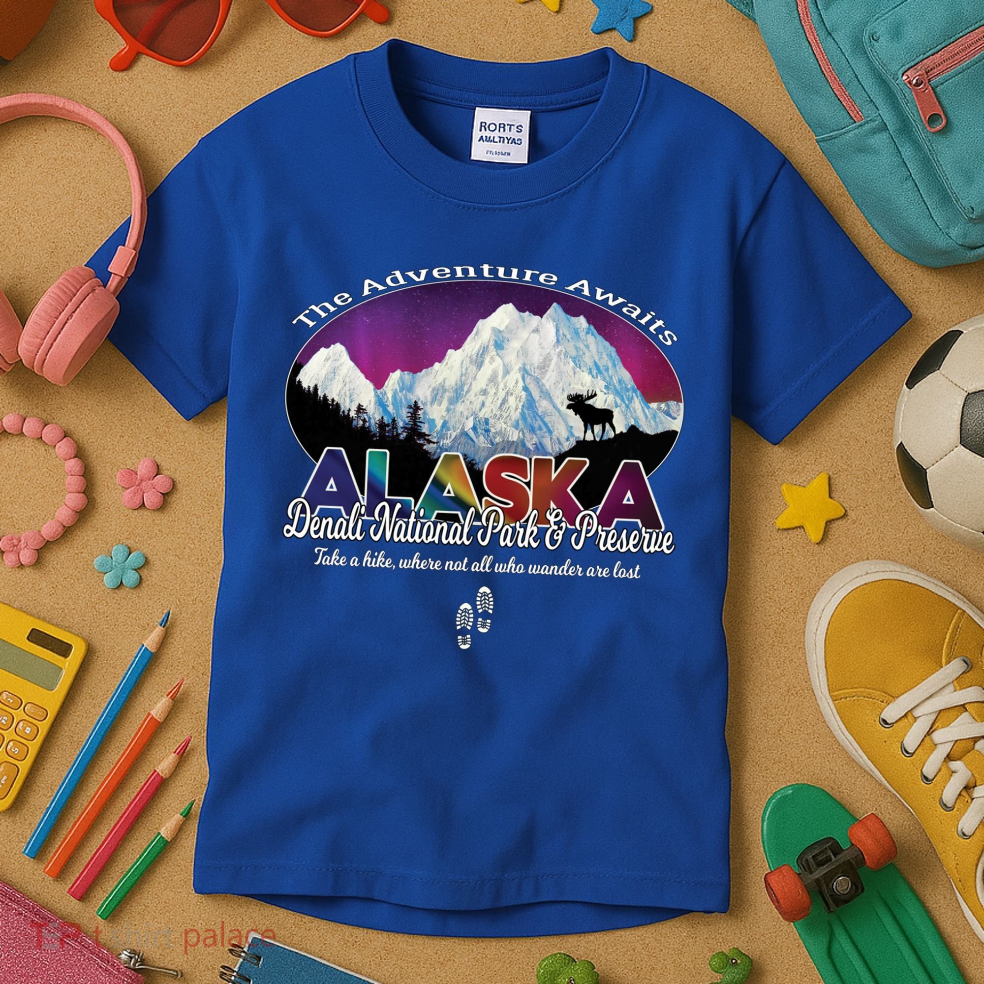 Denali Alaska Aurora Borealis National Park Hiker Souvenir Cute Gift Kids T-Shirt