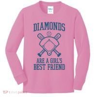 Diamonds Are A Girls Best Friend Funny Baseball Kids Long Sleeve Shirt thumb 0