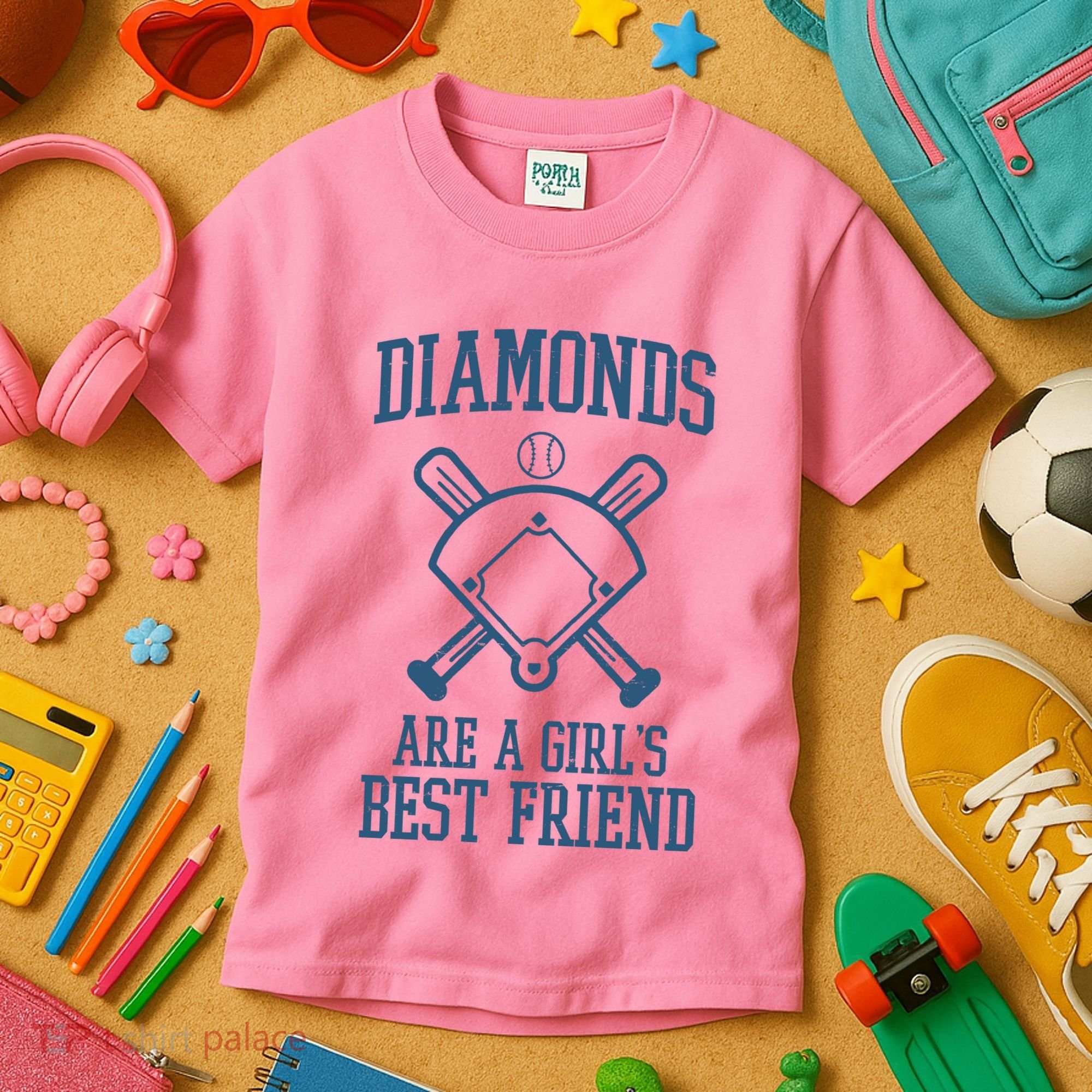 Diamonds Are A Girls Best Friend Funny Baseball Kids T-Shirt