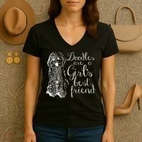 Doodles Are A Girl's Best Friend Golden Labradoodle Tshirt Women's V-Neck T-Shirt thumb 3