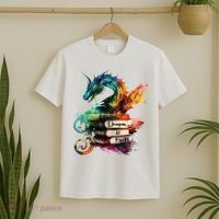 Dragons And Books Watercolor Fantasy Dragon Lover Theme T-Shirt thumb 2