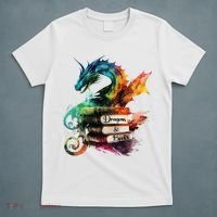 Dragons And Books Watercolor Fantasy Dragon Lover Theme T-Shirt thumb 5