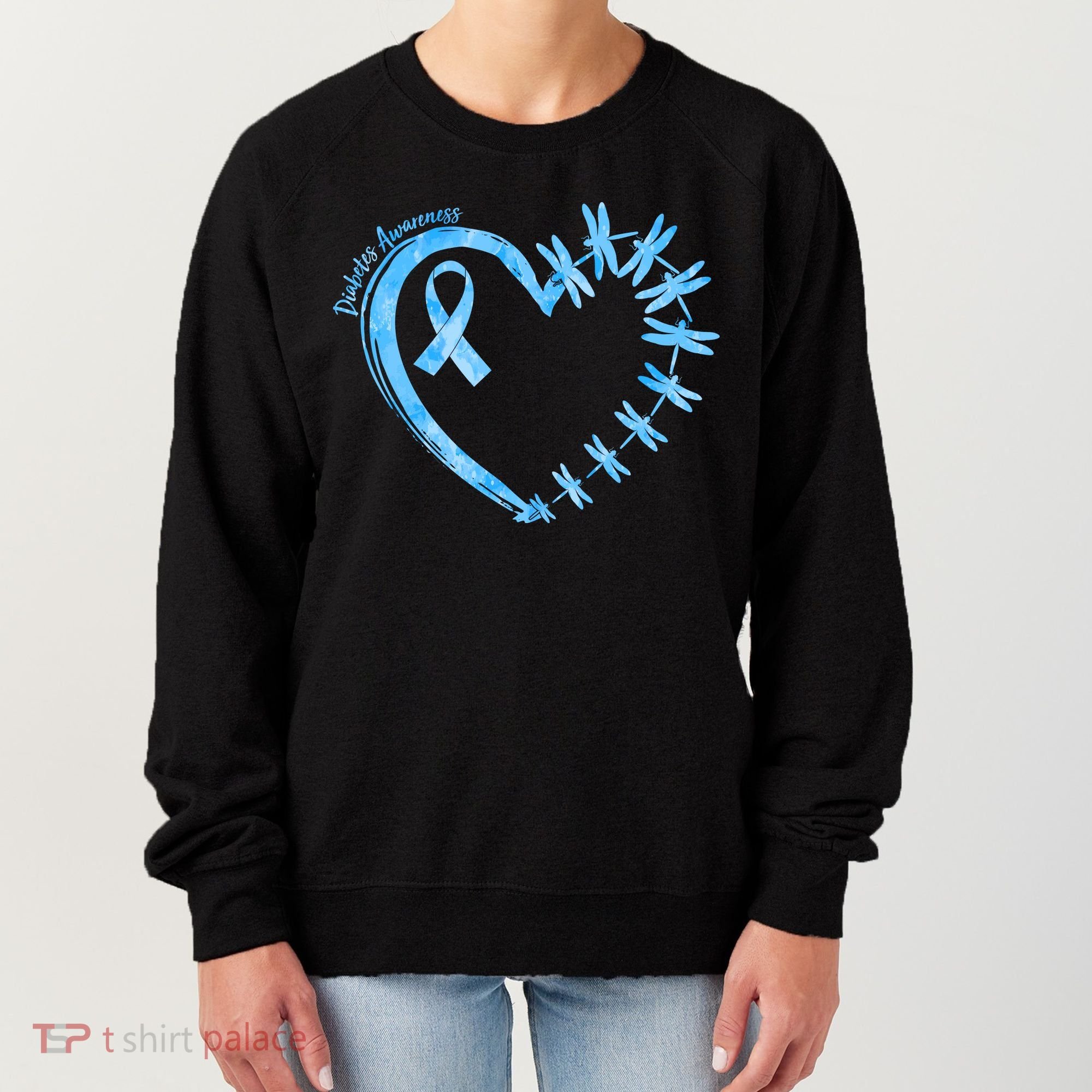 Diabetes Awareness Blue Dragonfly Ribbon Heart Women's Sweatshirt