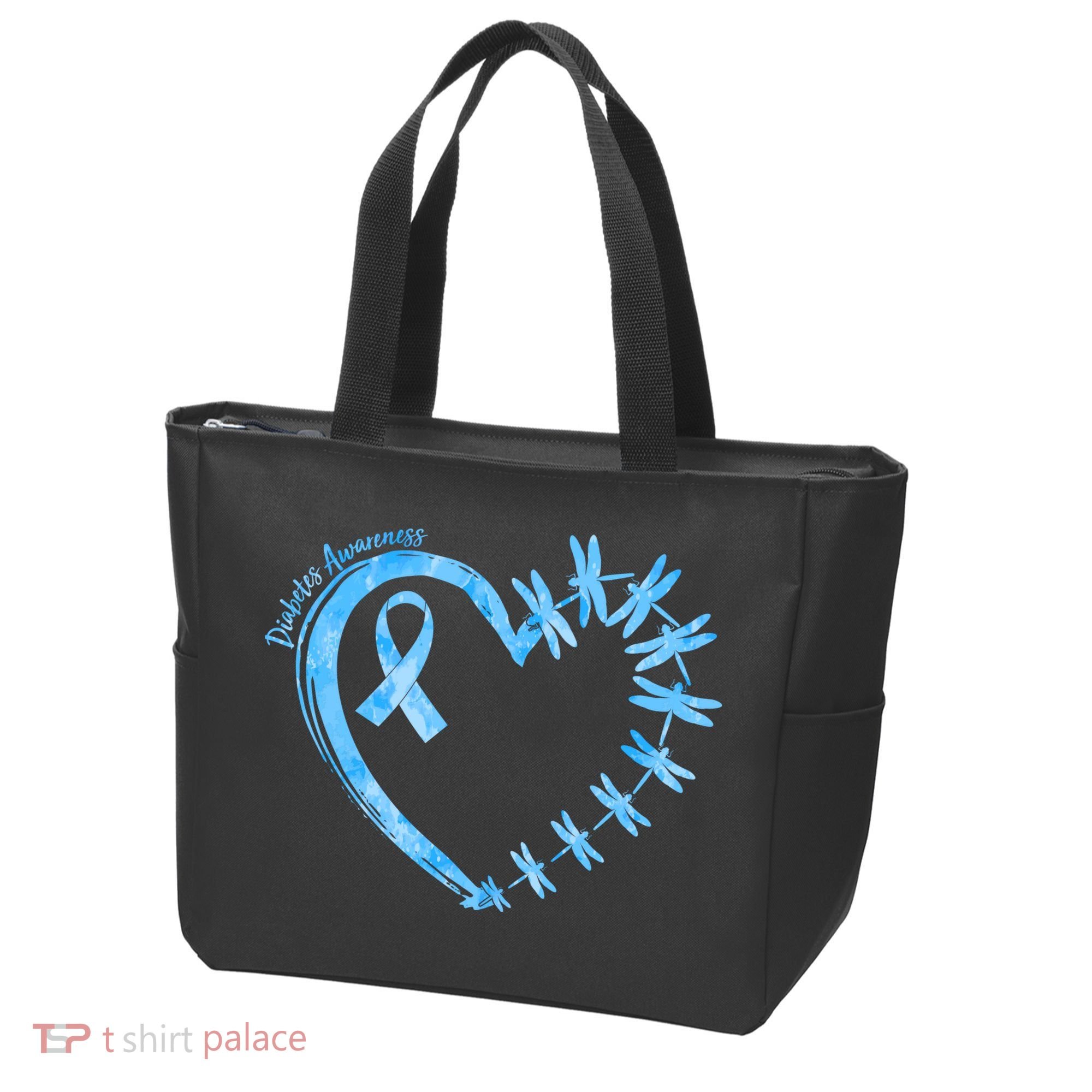 Diabetes Awareness Blue Dragonfly Ribbon Heart Tote Bag