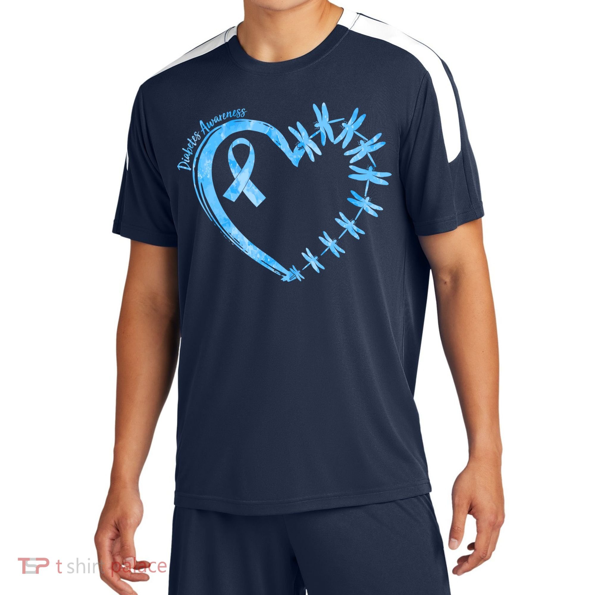 Diabetes Awareness Blue Dragonfly Ribbon Heart Sport-Tek Competitor United Soccer Jersey