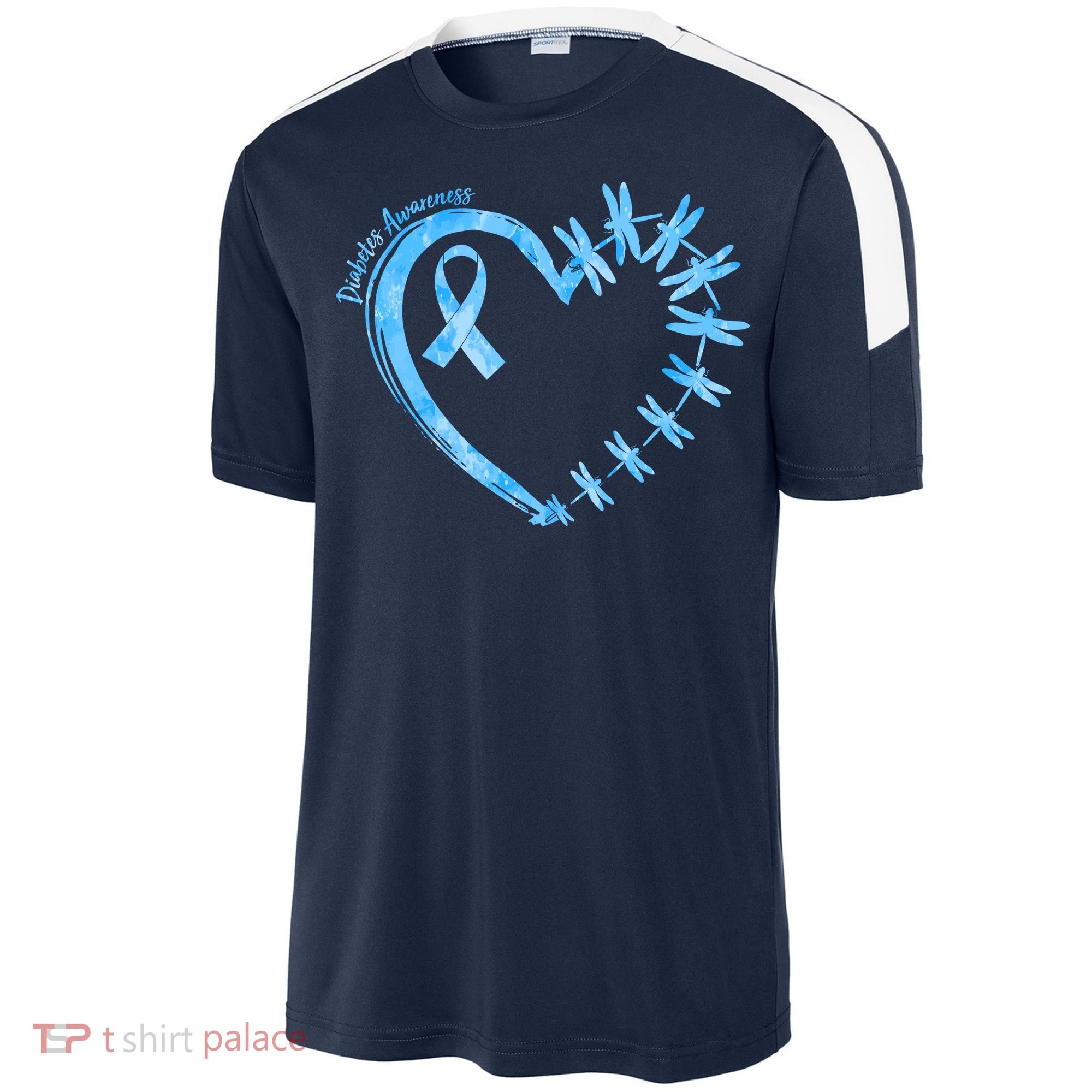 Diabetes Awareness Blue Dragonfly Ribbon Heart Sport-Tek Competitor United Soccer Jersey