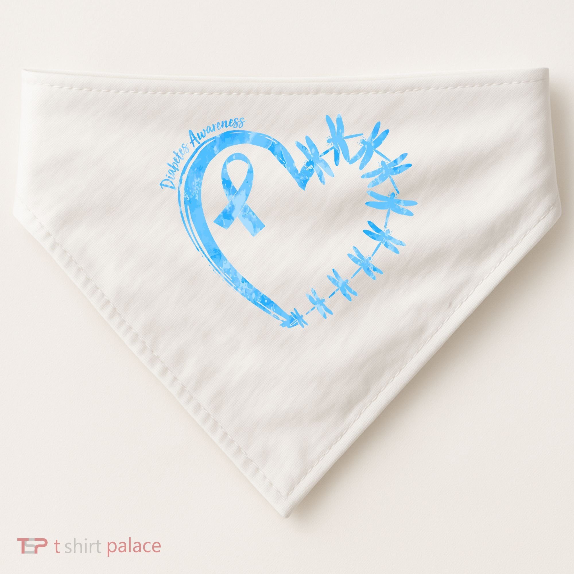 Diabetes Awareness Blue Dragonfly Ribbon Heart USA-Made Doggie Bandana