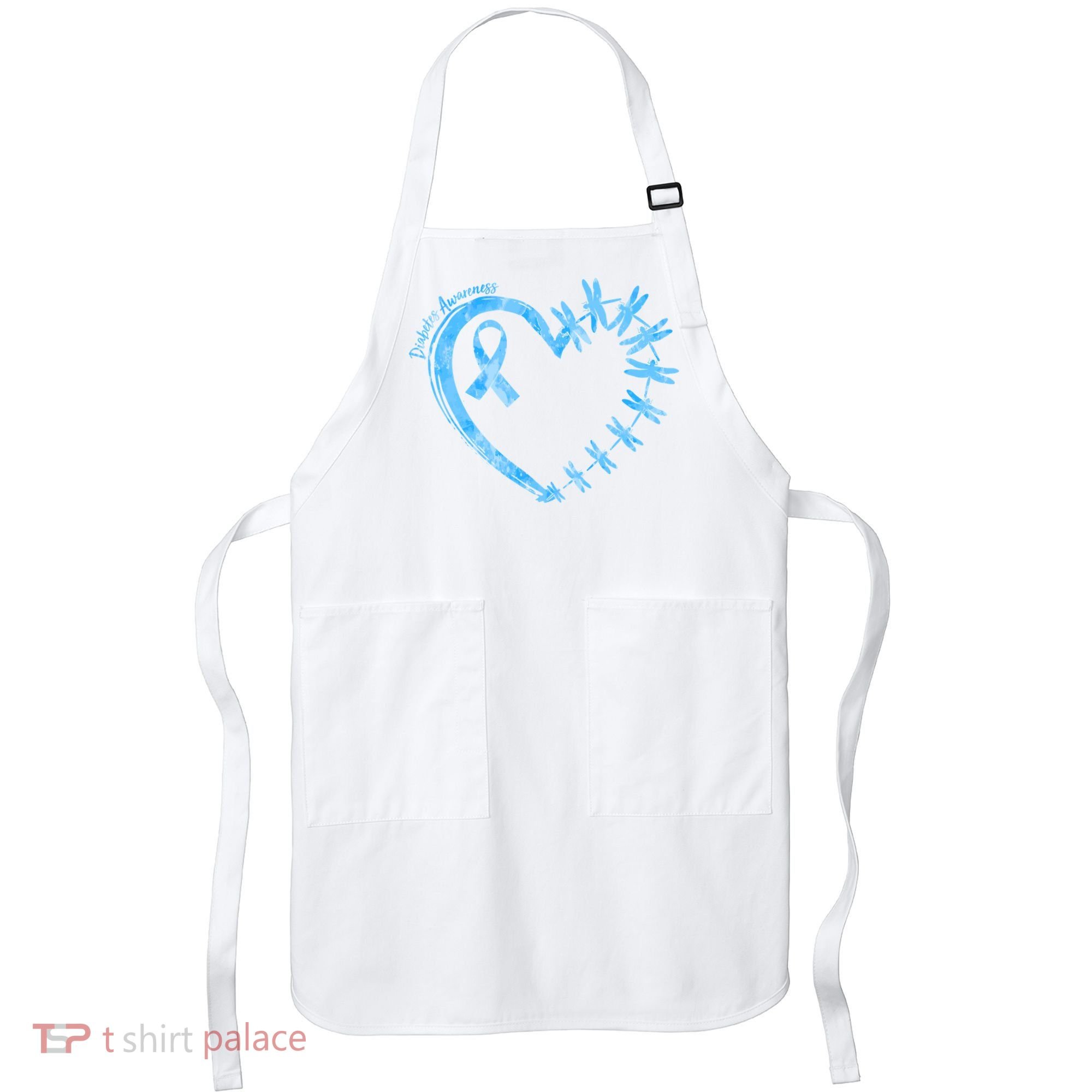 Diabetes Awareness Blue Dragonfly Ribbon Heart Apron
