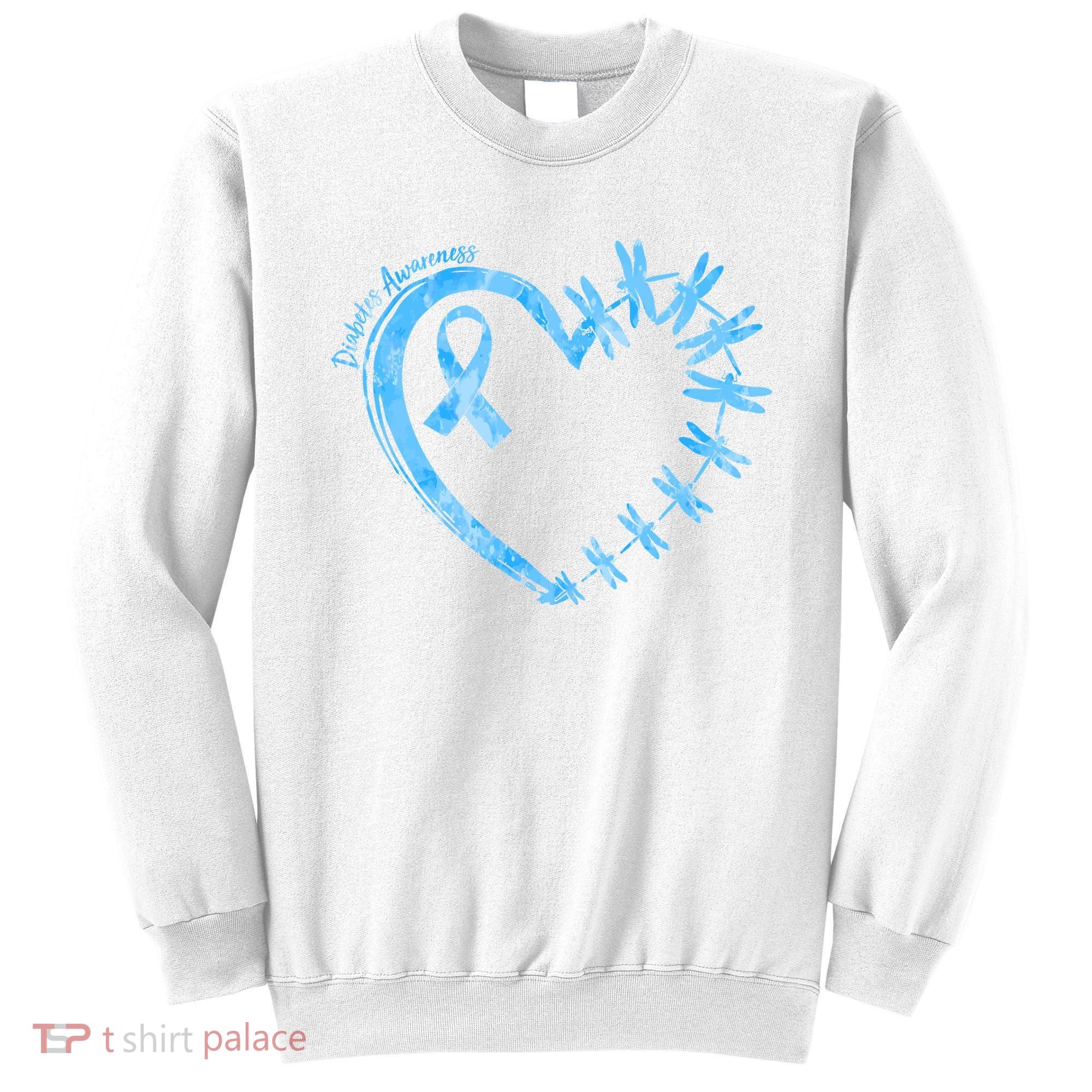 Diabetes Awareness Blue Dragonfly Ribbon Heart Sweatshirt