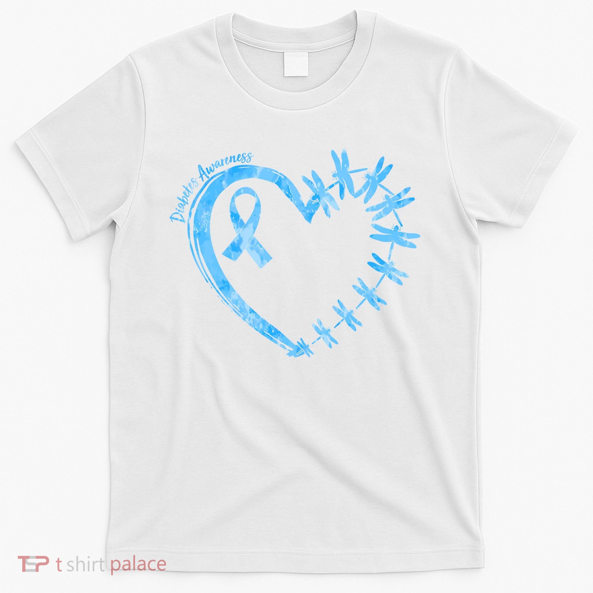 Diabetes Awareness Blue Dragonfly Ribbon Heart T-Shirt