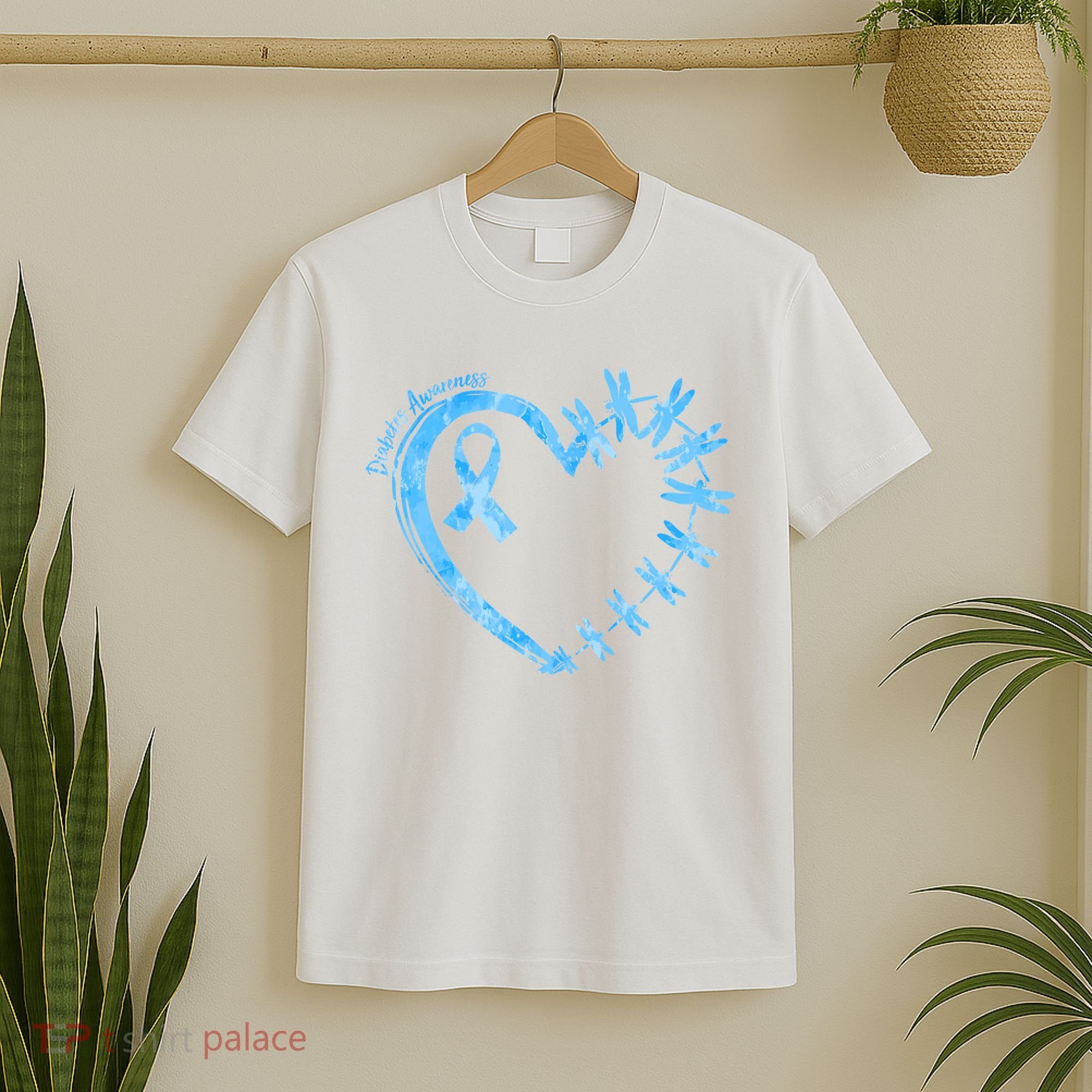 Diabetes Awareness Blue Dragonfly Ribbon Heart T-Shirt