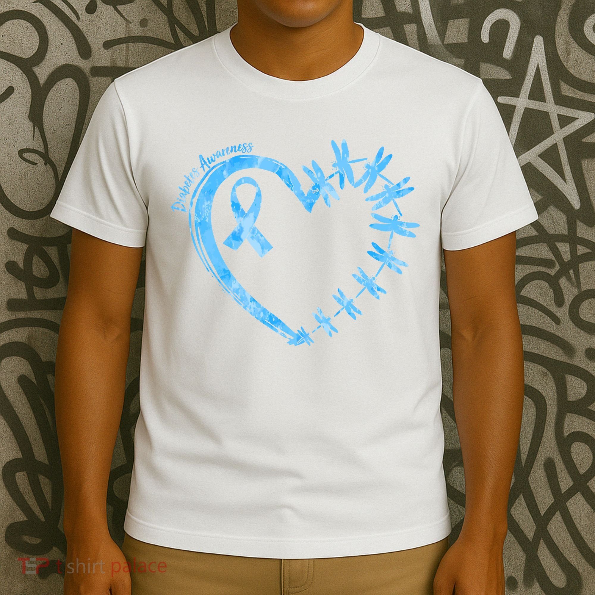 Diabetes Awareness Blue Dragonfly Ribbon Heart T-Shirt