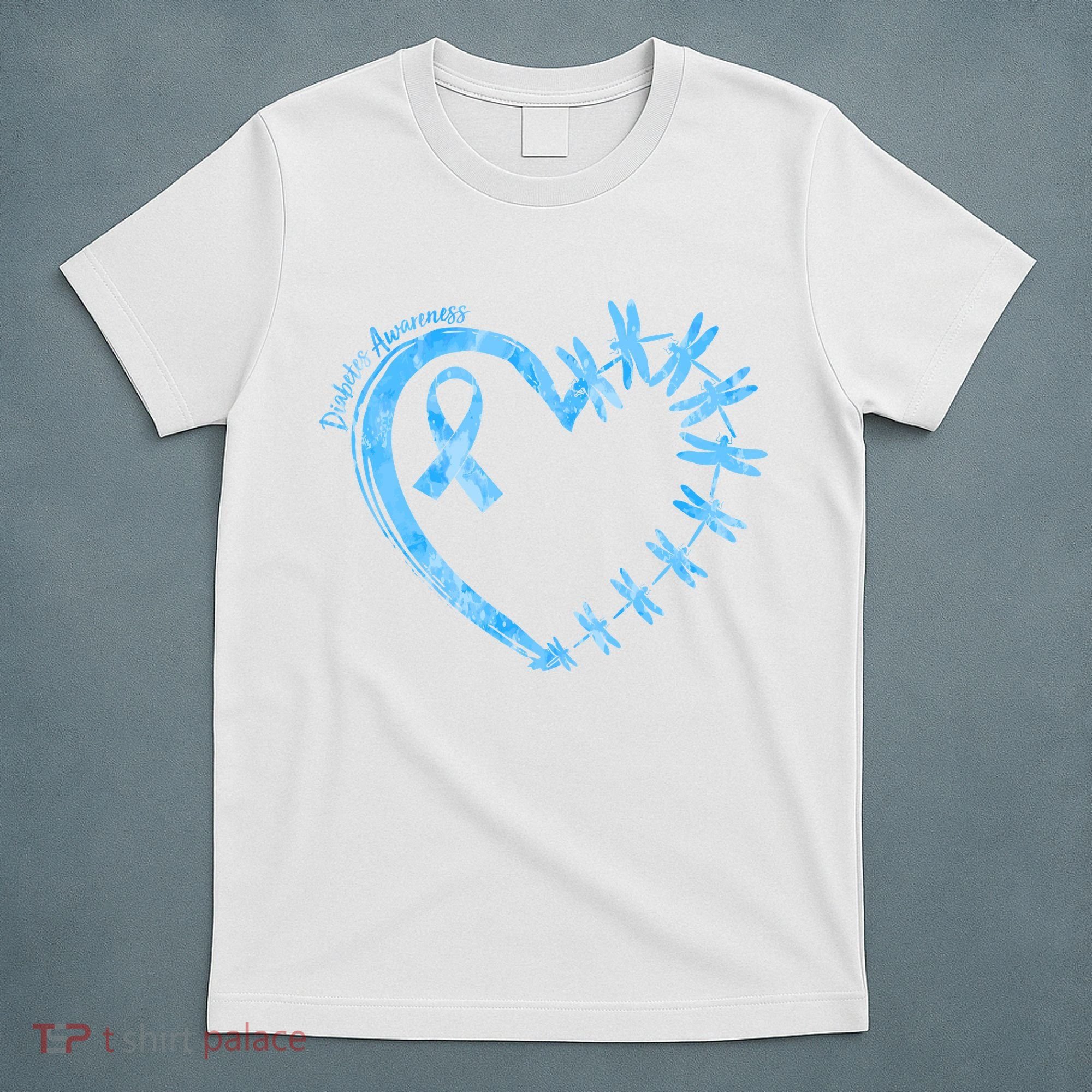 Diabetes Awareness Blue Dragonfly Ribbon Heart T-Shirt