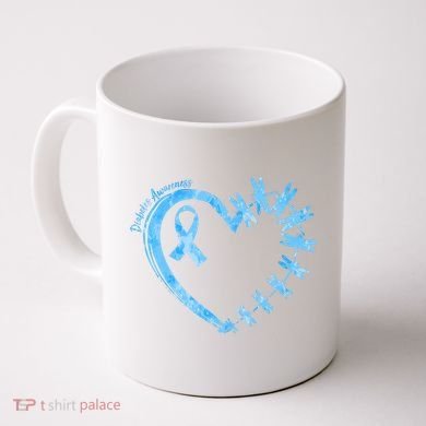 Diabetes Awareness Blue Dragonfly Ribbon Heart Coffee Mug