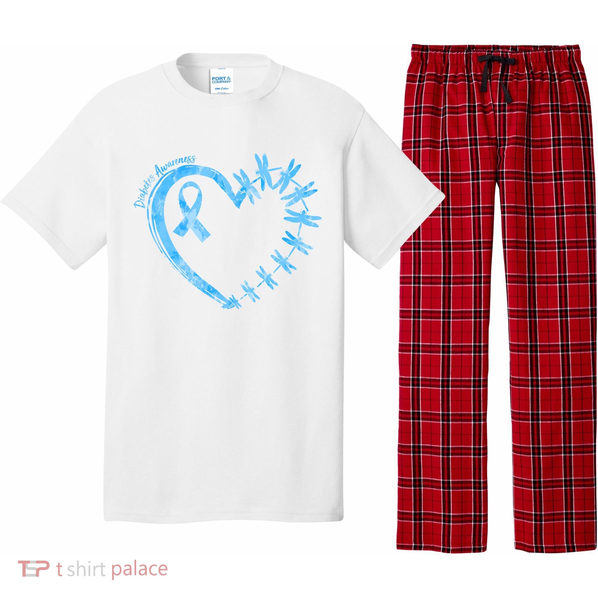 Diabetes Awareness Blue Dragonfly Ribbon Heart Pajama Set