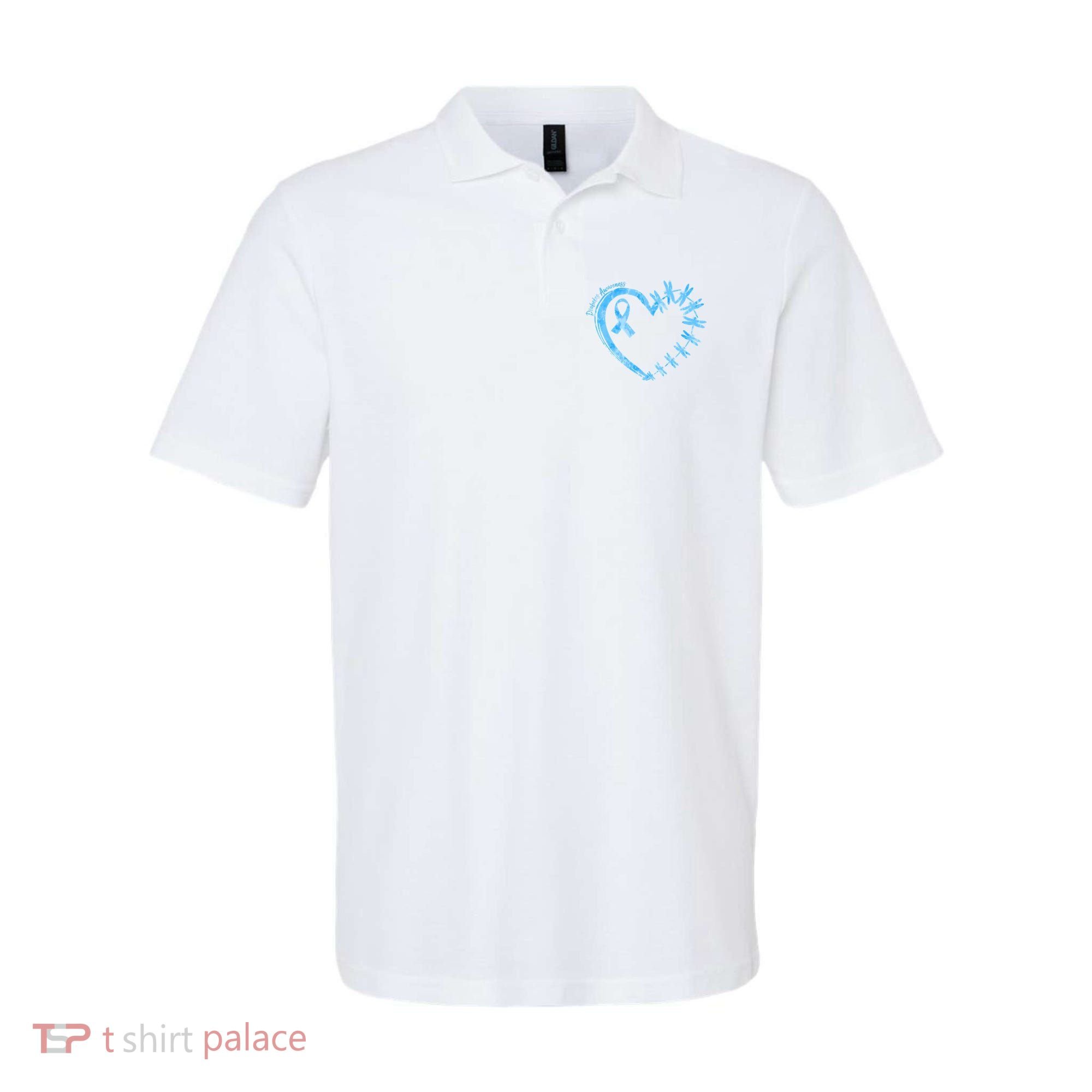 Diabetes Awareness Blue Dragonfly Ribbon Heart Polo