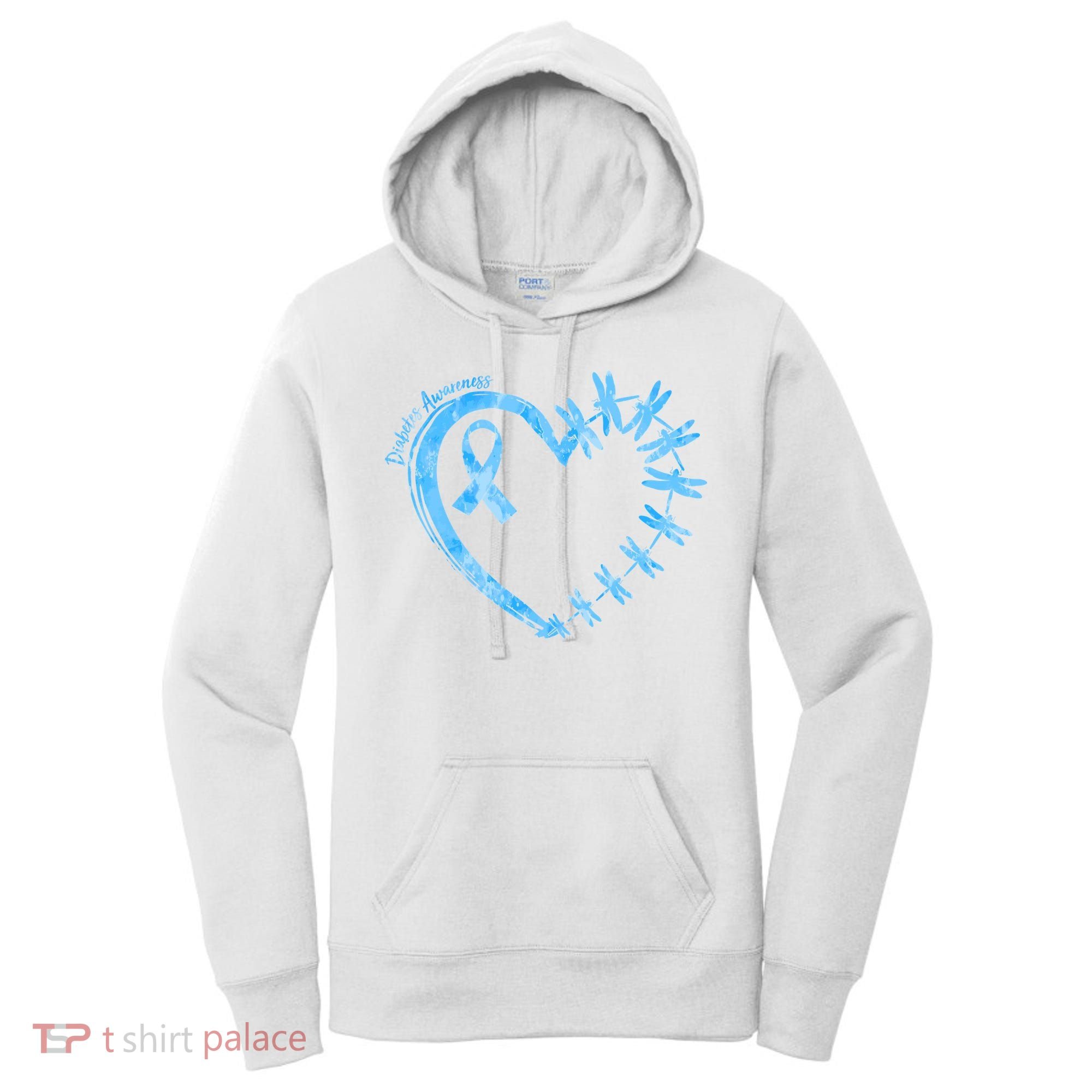 Diabetes Awareness Blue Dragonfly Ribbon Heart Women's Hoodie