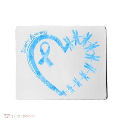 Diabetes Awareness Blue Dragonfly Ribbon Heart Mousepad