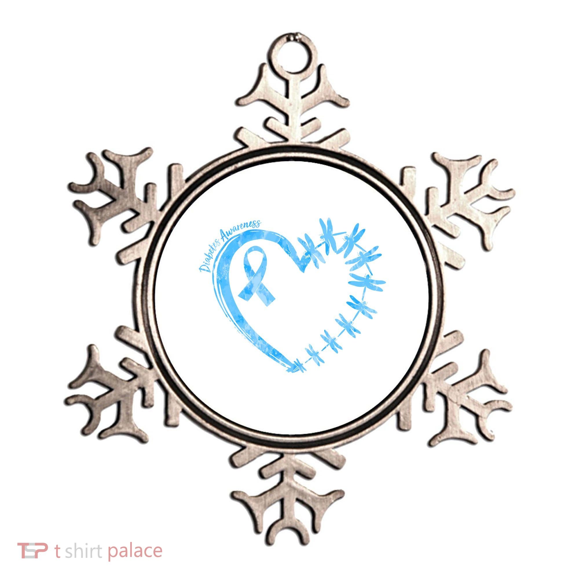 Diabetes Awareness Blue Dragonfly Ribbon Heart Ornament