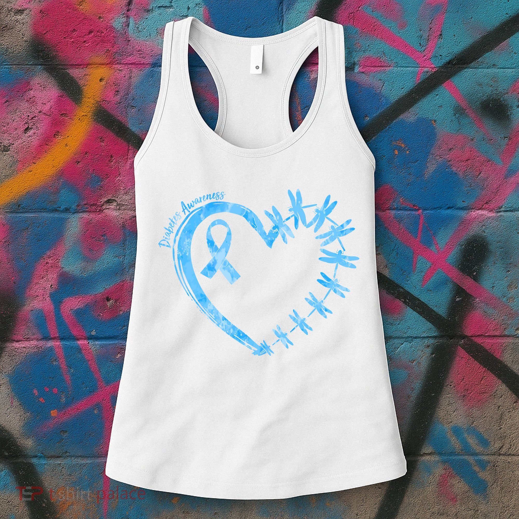 Diabetes Awareness Blue Dragonfly Ribbon Heart Women's Tank Top