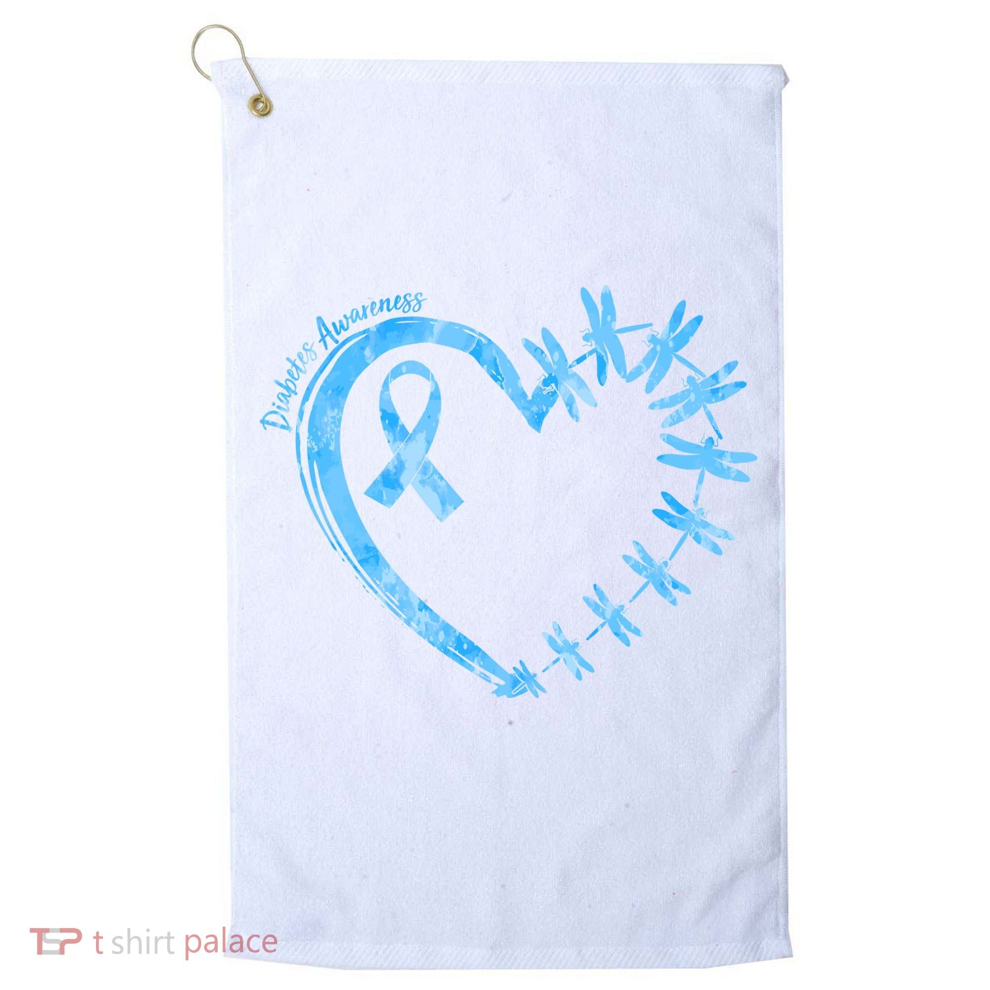 Diabetes Awareness Blue Dragonfly Ribbon Heart Golf Towel