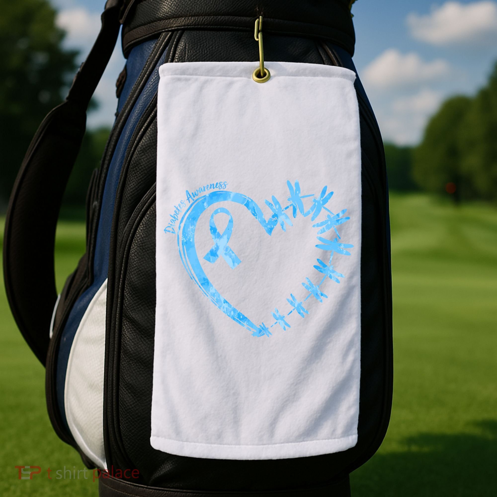 Diabetes Awareness Blue Dragonfly Ribbon Heart Golf Towel