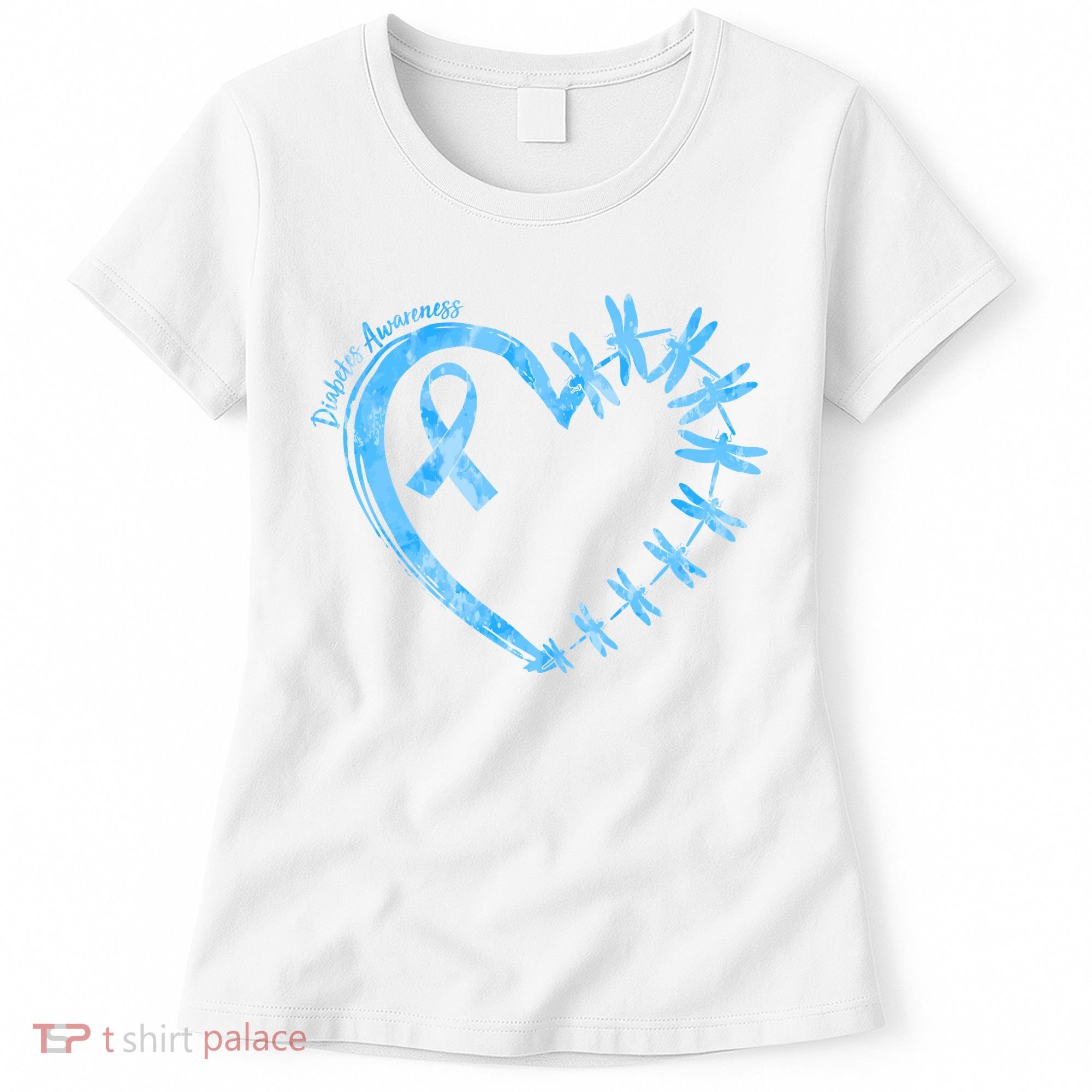 Diabetes Awareness Blue Dragonfly Ribbon Heart Women's T-Shirt