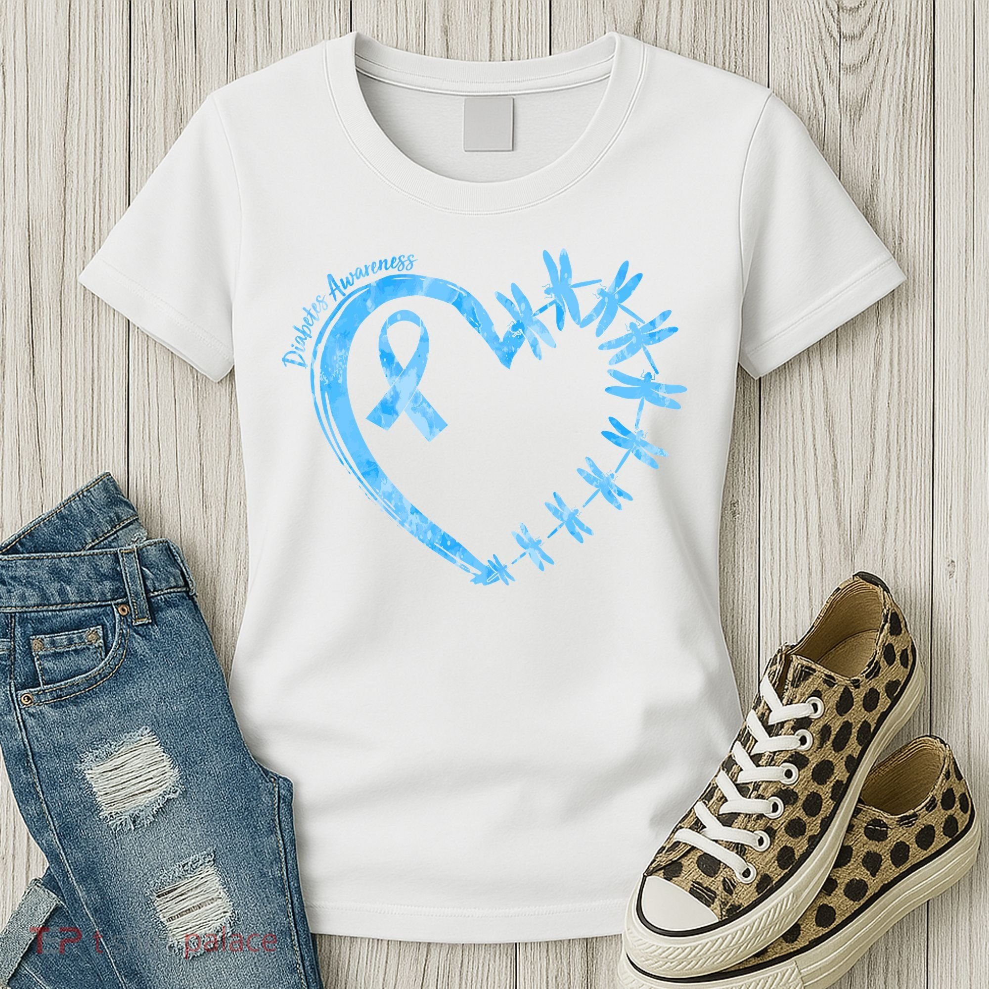 Diabetes Awareness Blue Dragonfly Ribbon Heart Women's T-Shirt