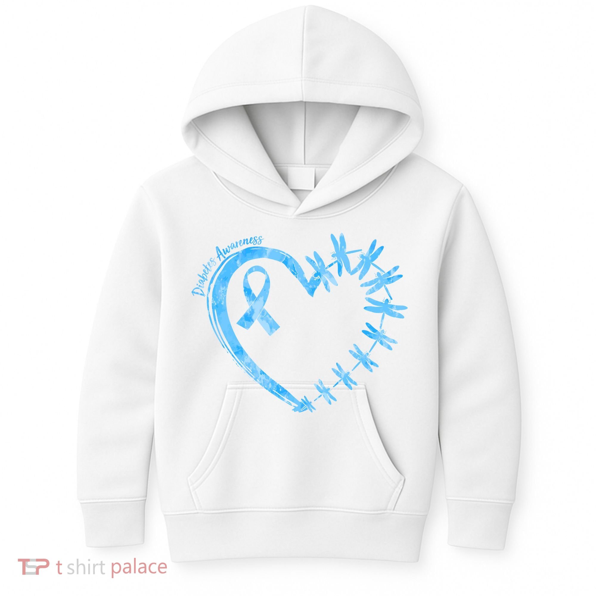 Diabetes Awareness Blue Dragonfly Ribbon Heart Kids Hoodie