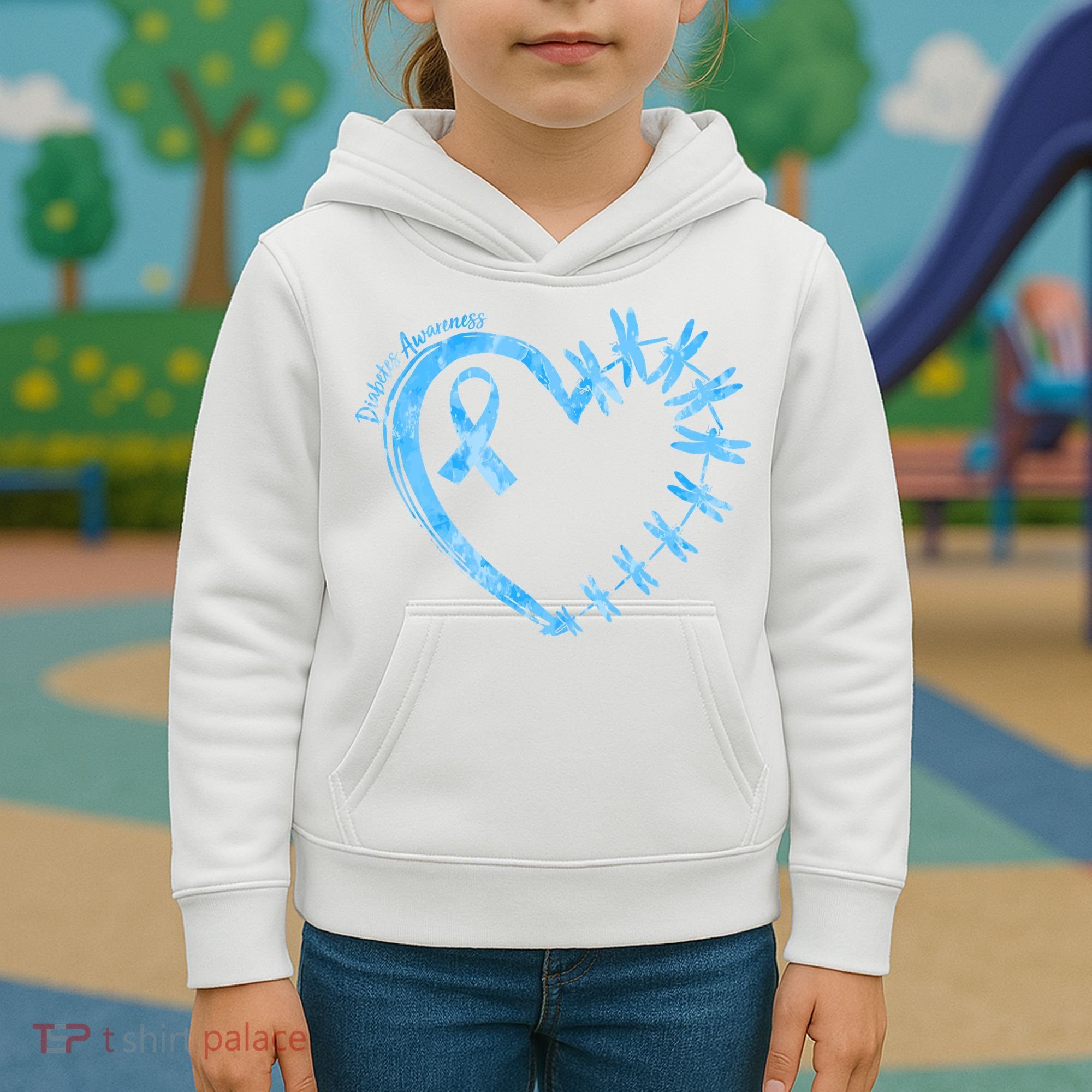 Diabetes Awareness Blue Dragonfly Ribbon Heart Kids Hoodie