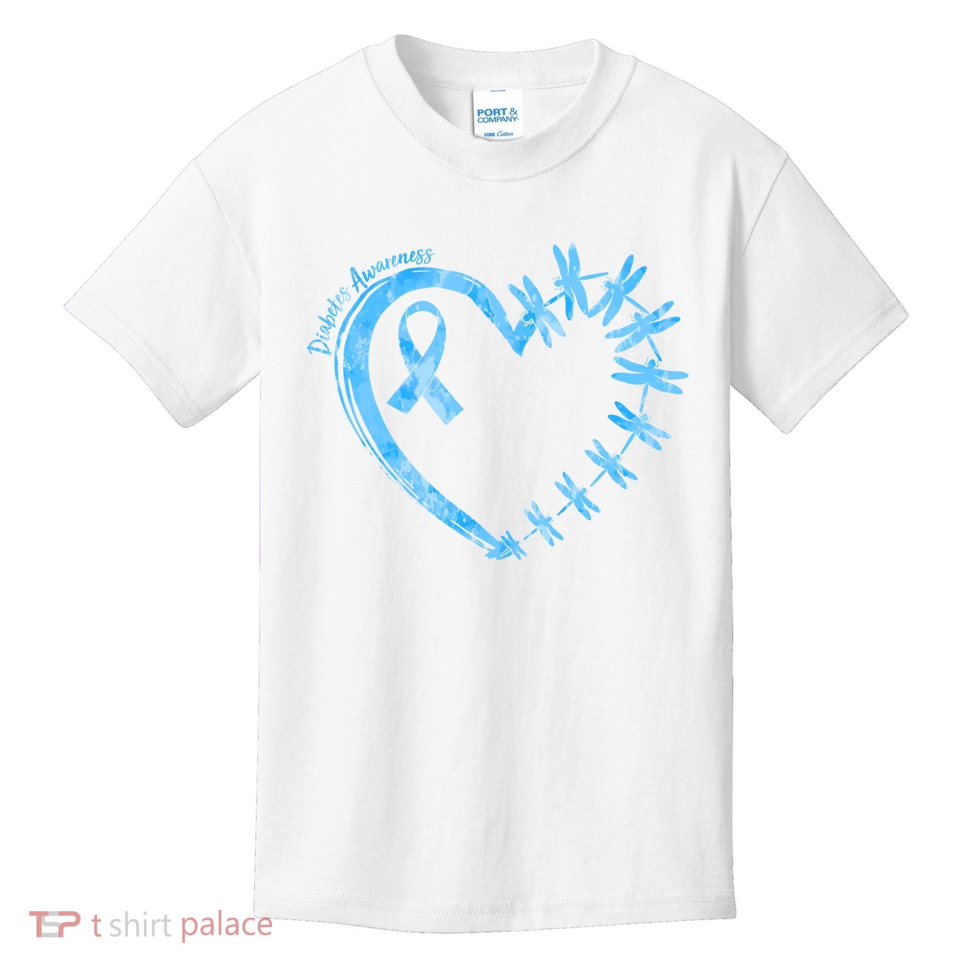 Diabetes Awareness Blue Dragonfly Ribbon Heart Kids T-Shirt