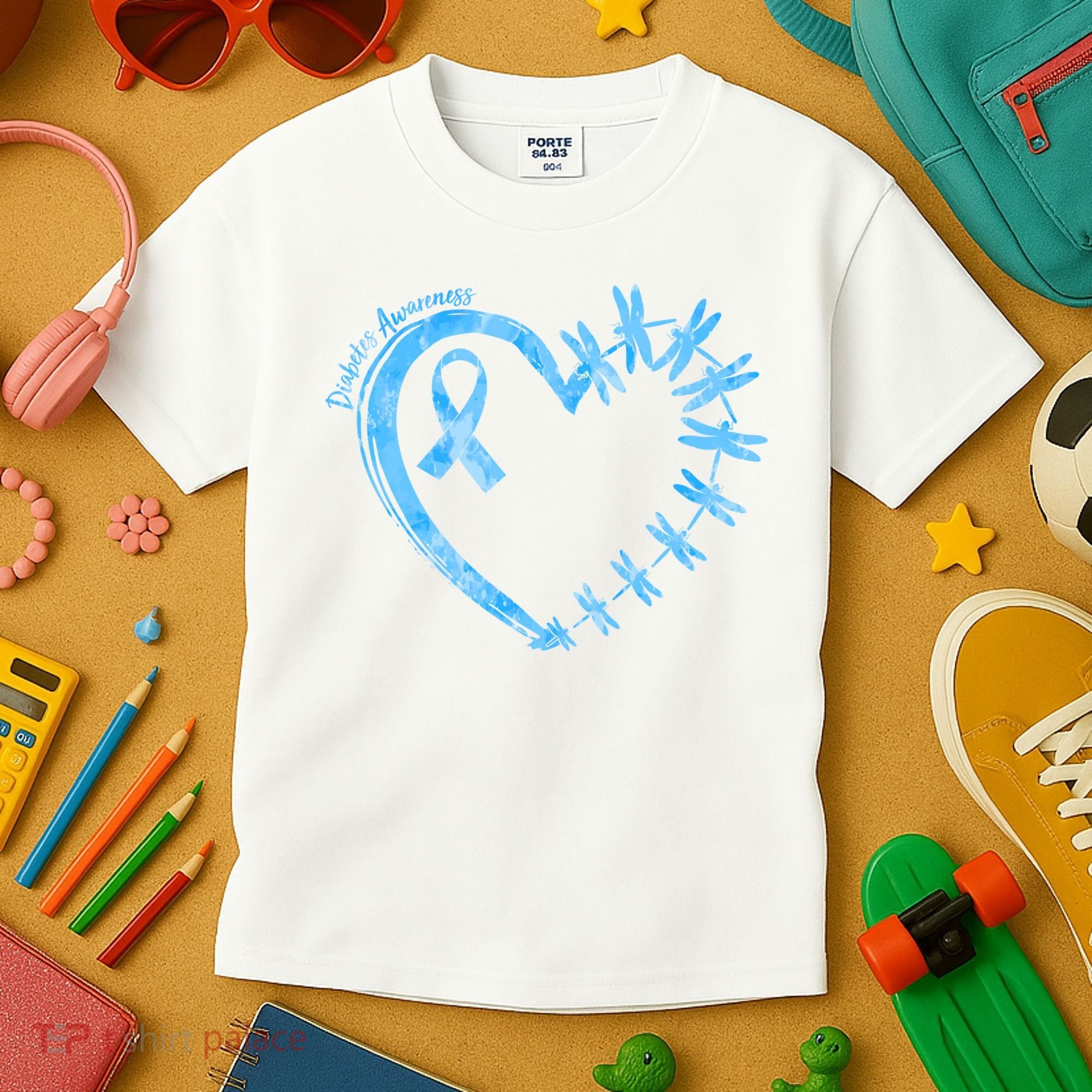 Diabetes Awareness Blue Dragonfly Ribbon Heart Kids T-Shirt