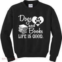 Dog And Books Are Good - Cute Animal Tee Kids Sweatshirt thumb 0