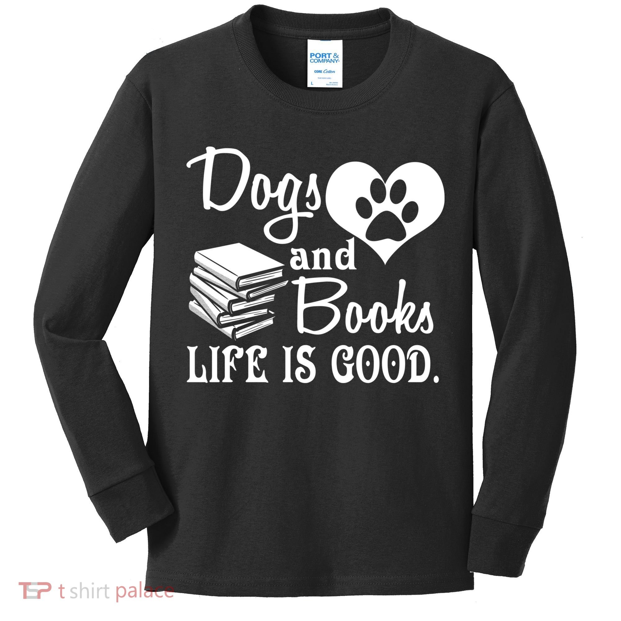 Dog And Books Are Good - Cute Animal Tee Kids Long Sleeve Shirt