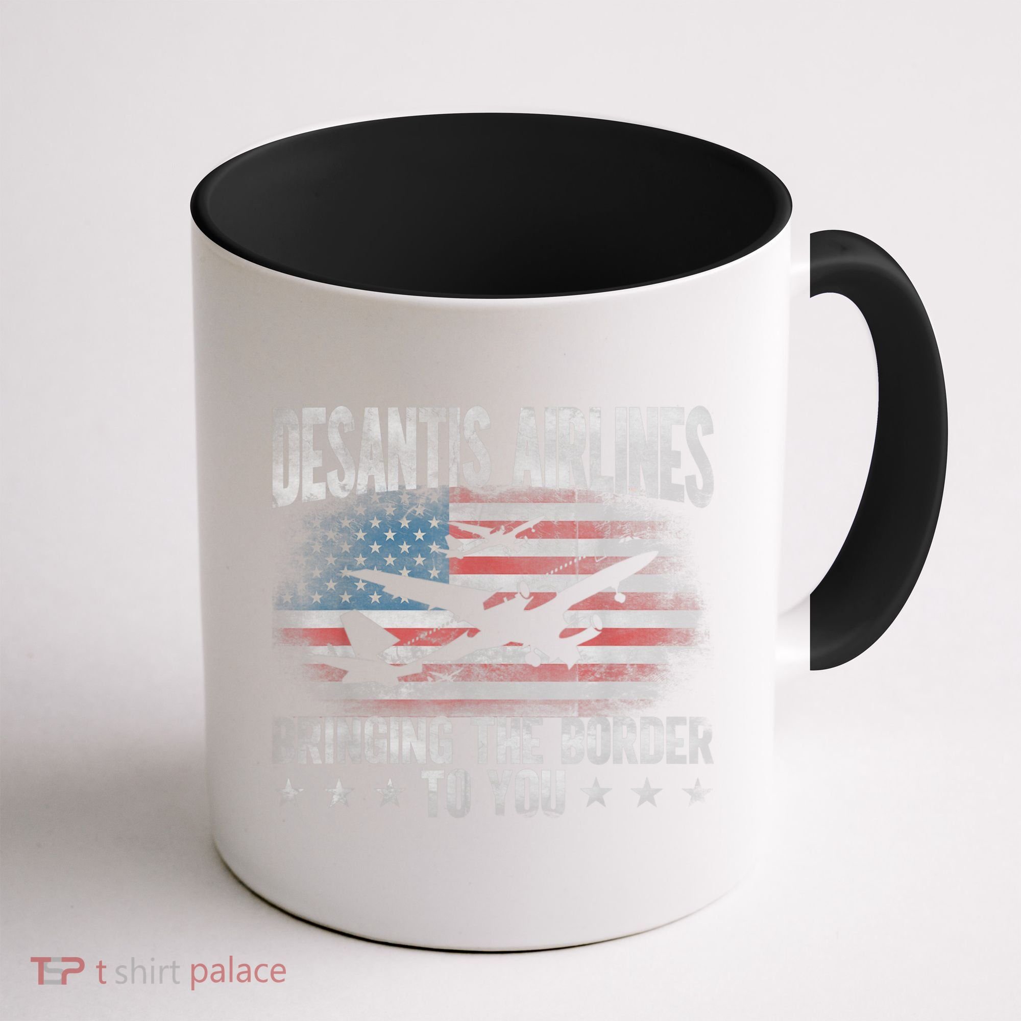 DeSantis Airlines Bringing The Border To You American US Flag Coffee Mug