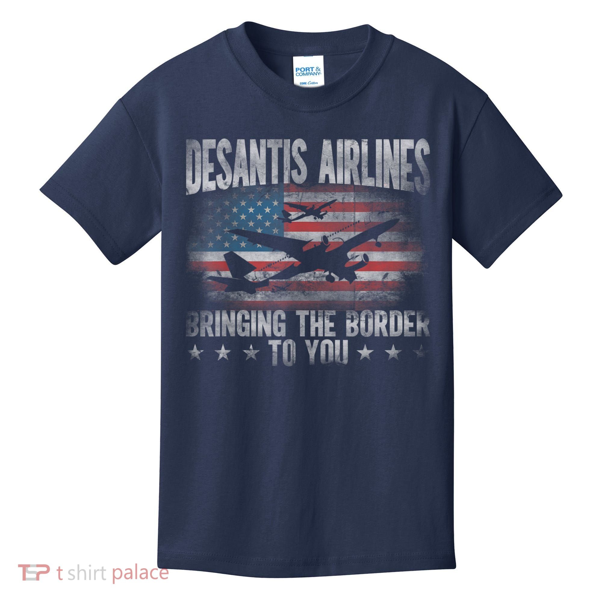 DeSantis Airlines Bringing The Border To You American US Flag Kids T-Shirt