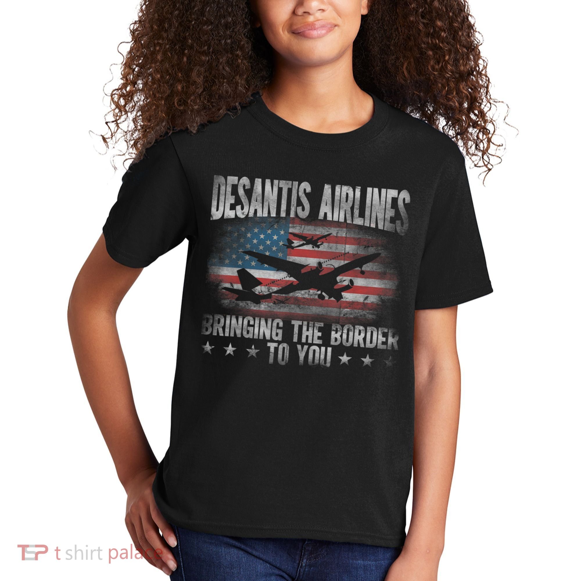 DeSantis Airlines Bringing The Border To You American US Flag Kids T-Shirt